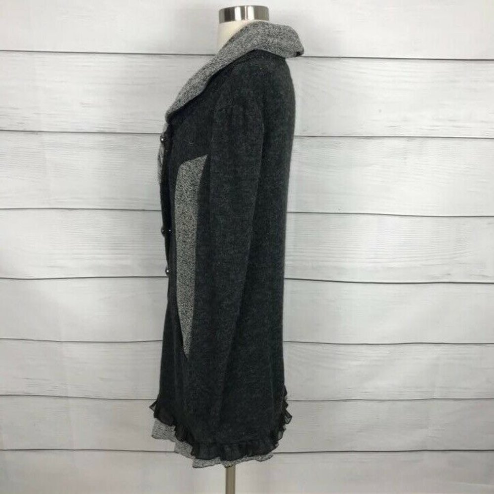 The Pyramid Collection Collared Ruffle Knit Jacket M Asymmetrical Duster Gray - Picture 6 of 10